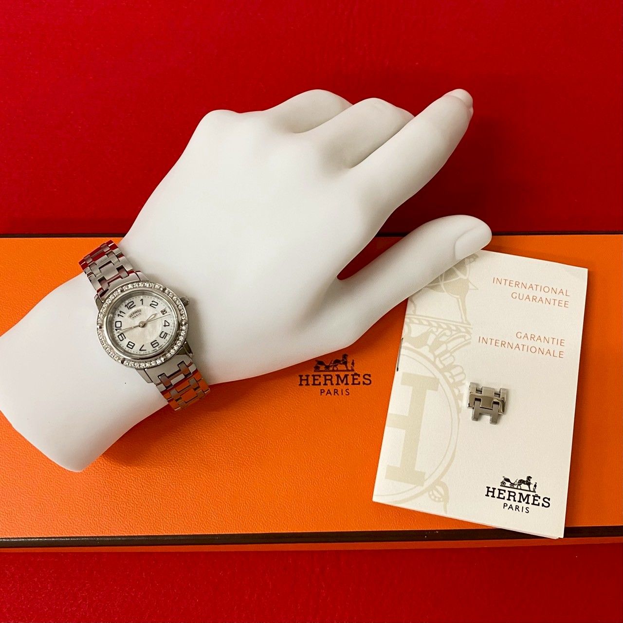 稼働品 極 美品 HERMES エルメス クリッパー ダイヤベゼル クオーツ ステンレス 腕時計 ウォッチ アクセサリー レディース シルバー 27524
