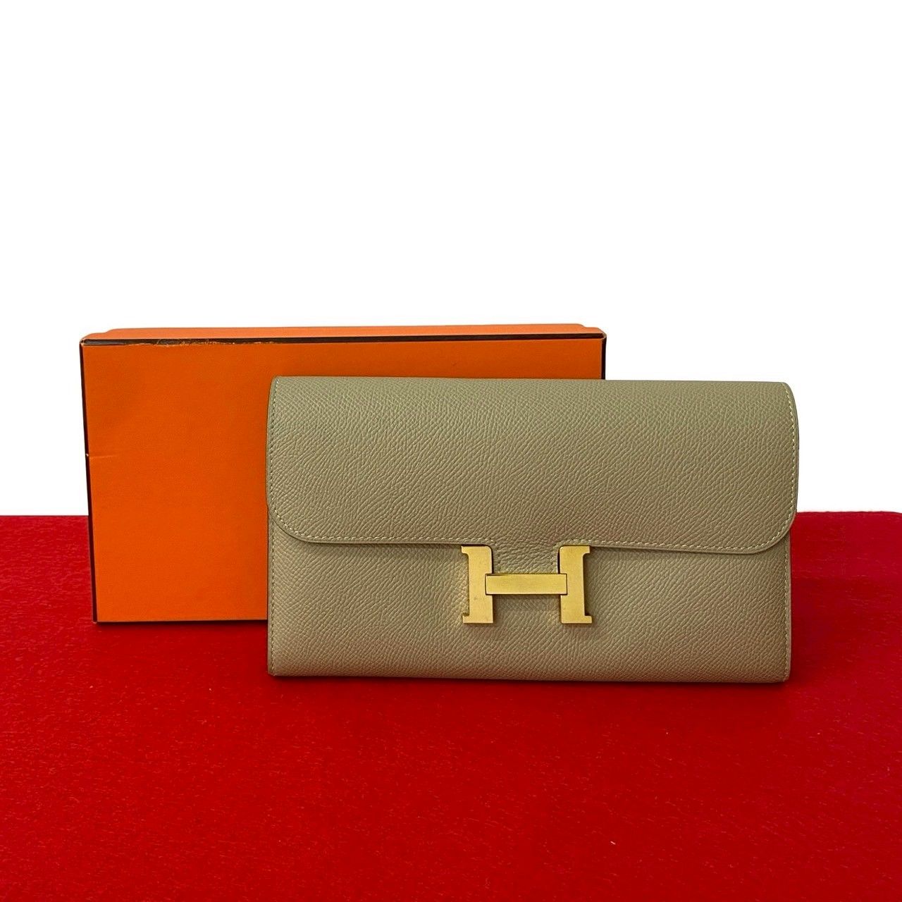 極 美品 箱付 X 刻印 HERMES エルメス コンスタンス ロング ヴォーエプソン レザー 本革 長財布 ウォレット 札入れ ベージュ 95363