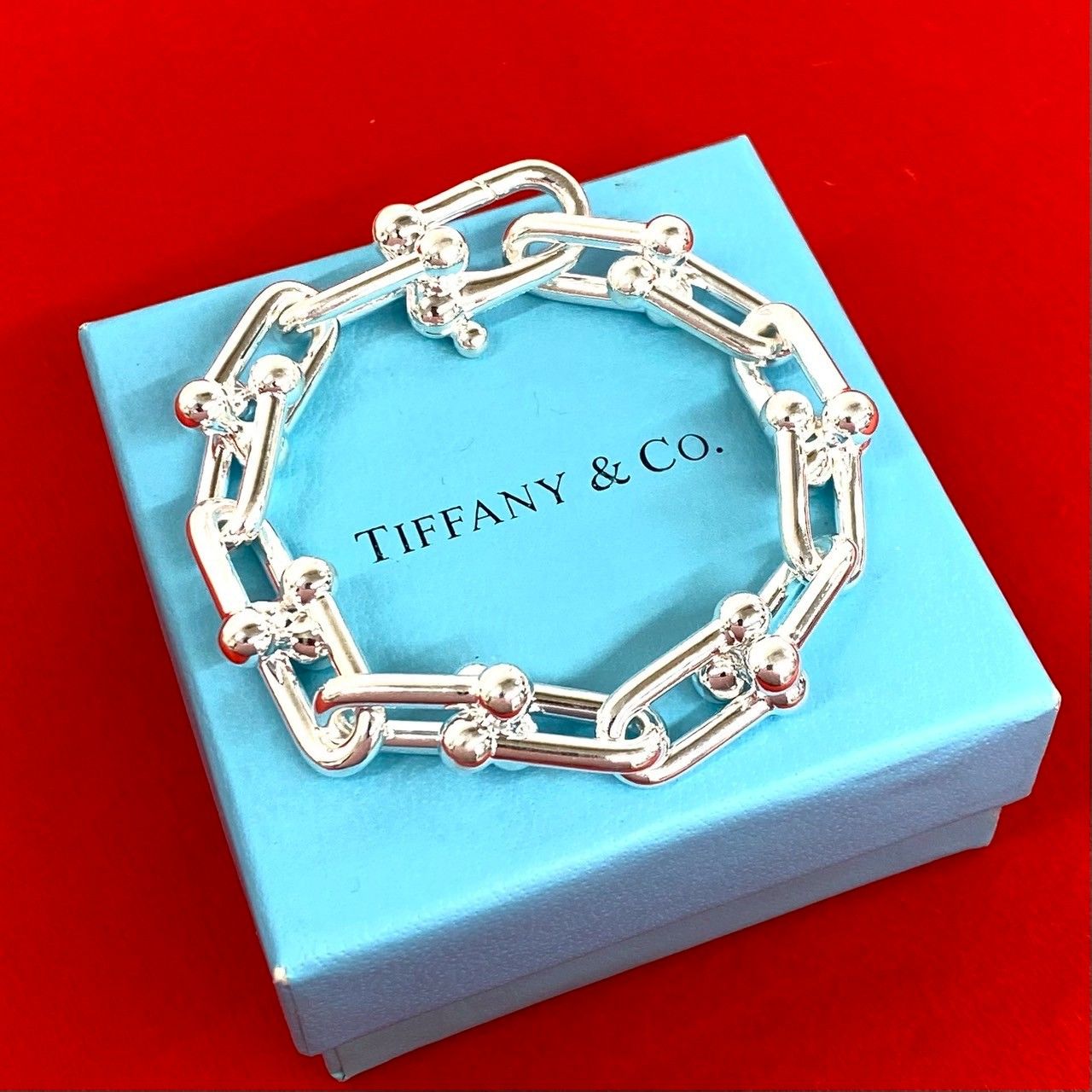 極 美品 TIFFANY&Co. ティファニー ハードウェア ラージリンク ブレスレット シルバー925 チェーン バングル アクセサリー シルバー 804-6