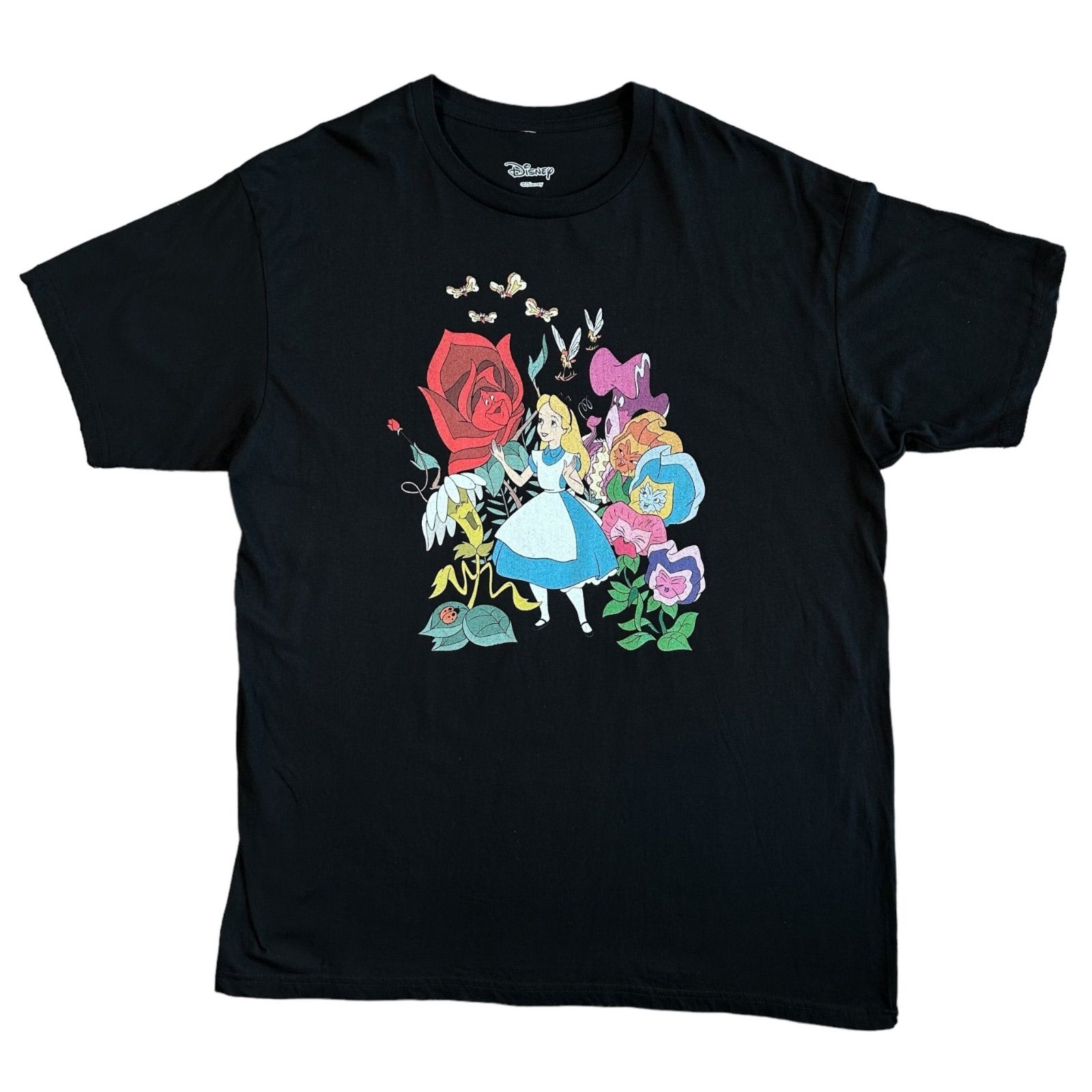 Disney Alice in Wonderland 不思議の国のアリス Flower Afternoon Tee Black Fits XL
