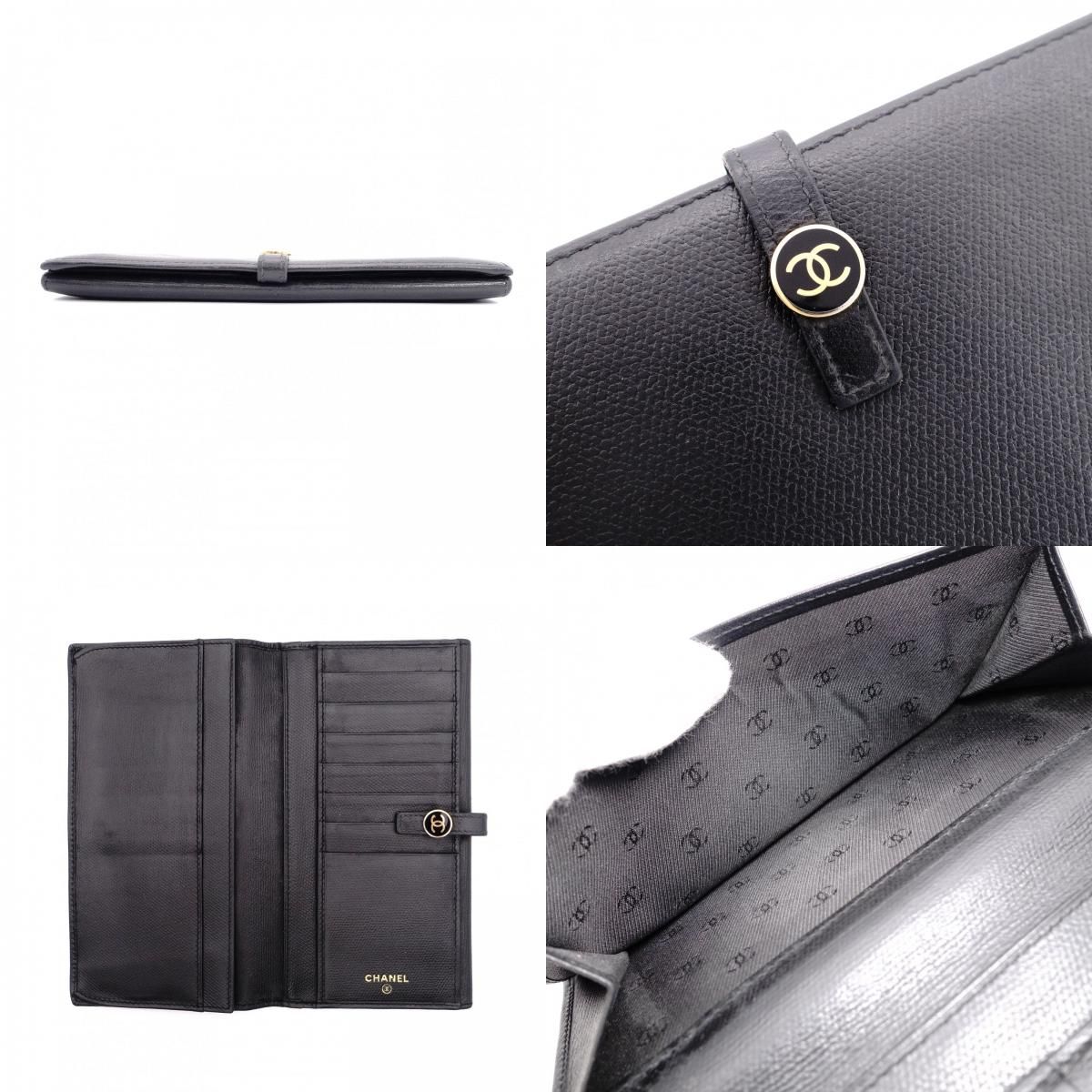 CHANEL シャネル 長財布 レザー ブラック CCマーク ゴールド金具 財布 