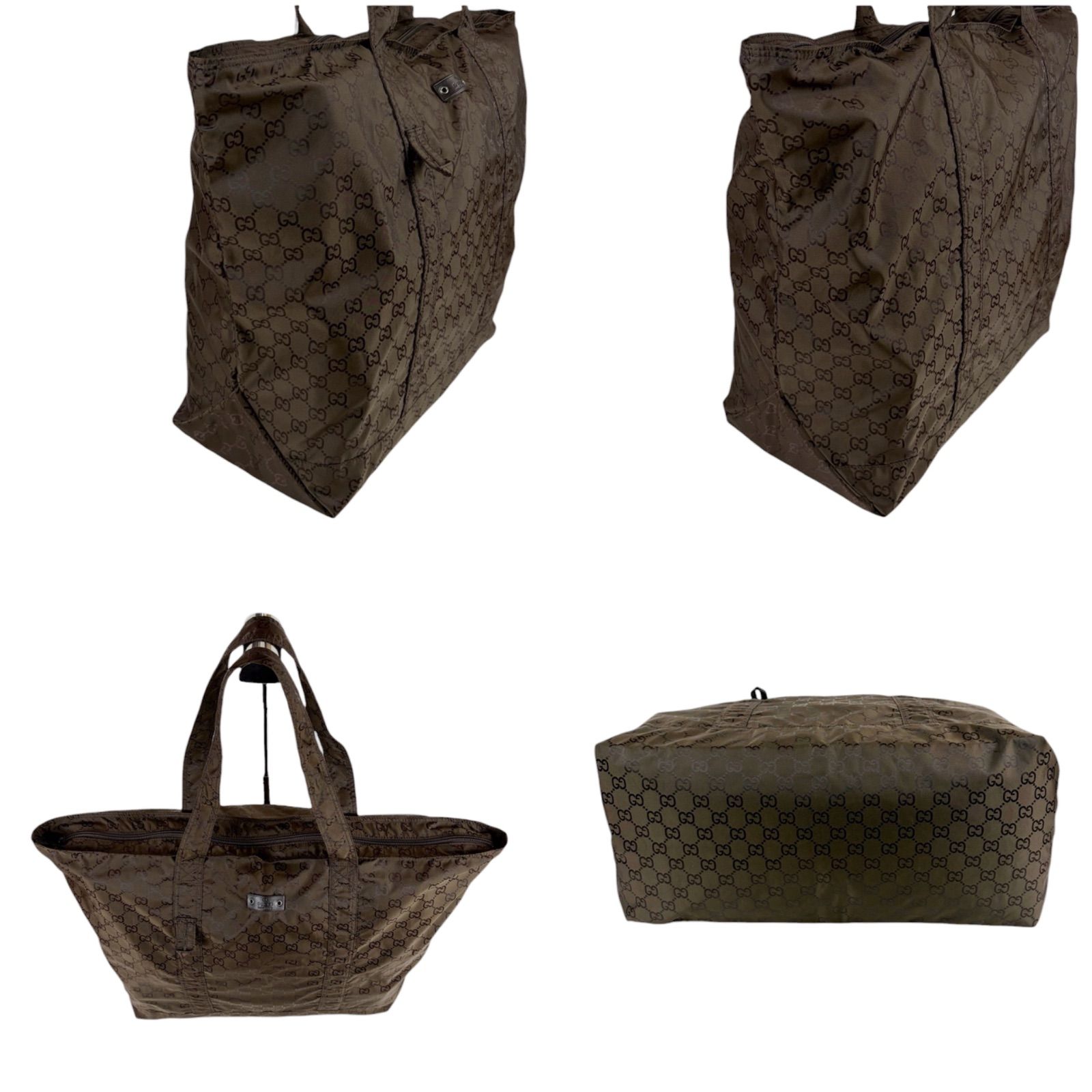 GUCCI ボストンバッグ GG柄 ブラウン グッチ GUCCI ナイロンキャンバス GG柄 ボストンバッグ 旅行鞄 エコ