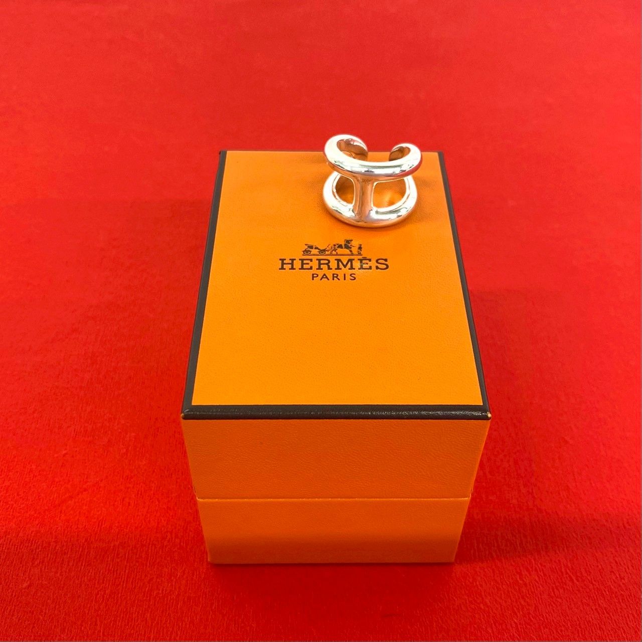 極 美品 保存箱付 HERMES エルメス オスモズ リング GM シルバー925 指輪 13号 アクセサリー メンズ レディース シルバー 87849
