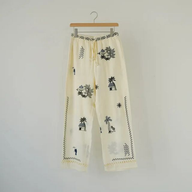 MORIKA (モリカ) | Easy Trousers (ivory) one size | レディース イージートラウザーズ パンツ 刺繍 ワイドパンツ イージーパンツ ゆったり アイボリー ナチュラル