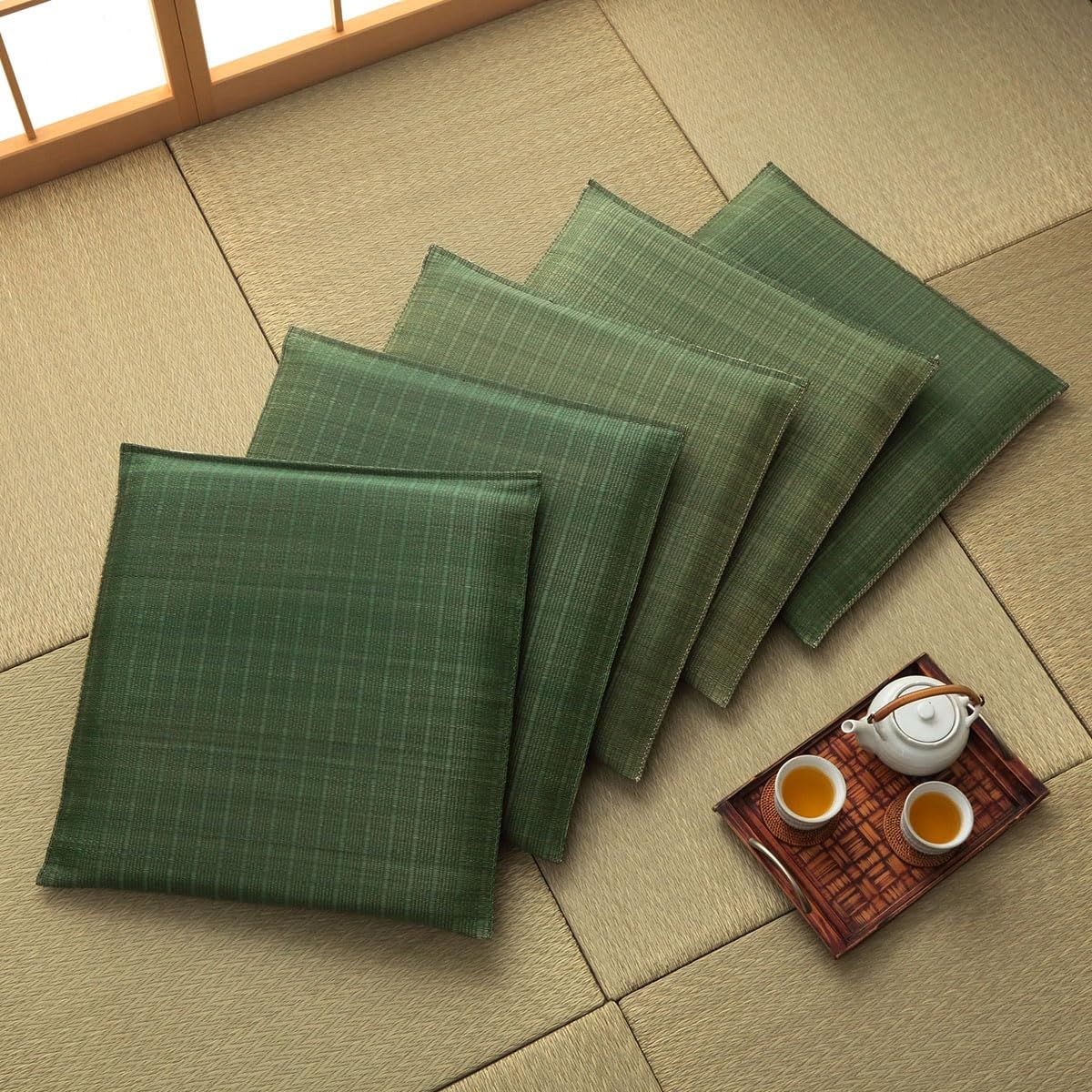 新品 イケヒコ い草 座布団 日本製 大紬 約55×55cm 5枚組 グリーン 捺染 無地 クッション おしゃれ 和モダン 和室 洋室 来客用 ＃1132110121907