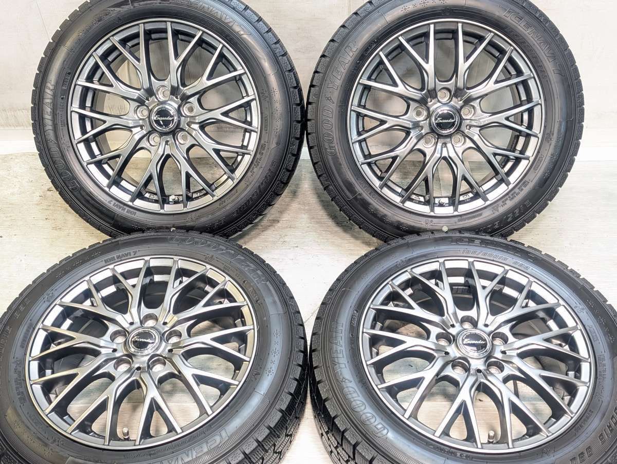 195/60R16 グッドイヤー アイスナビ 7 　 エクシーダ 16x6.5 48 114.3-5穴 中古タイヤ スタッドレスタイヤ ホイールセット 4本セット w16260514016