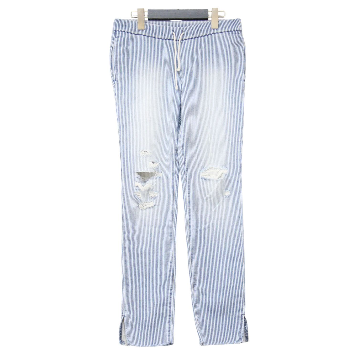 Ron Herman ロンハーマン パンツ ブルー サイズ:XS | ダメージ加工 ヒッコリー裏毛パンツ / R.H.VINTAGE | イージーパンツ カットオフ | ボトムス ズボン 日本製【レディース】【中古】