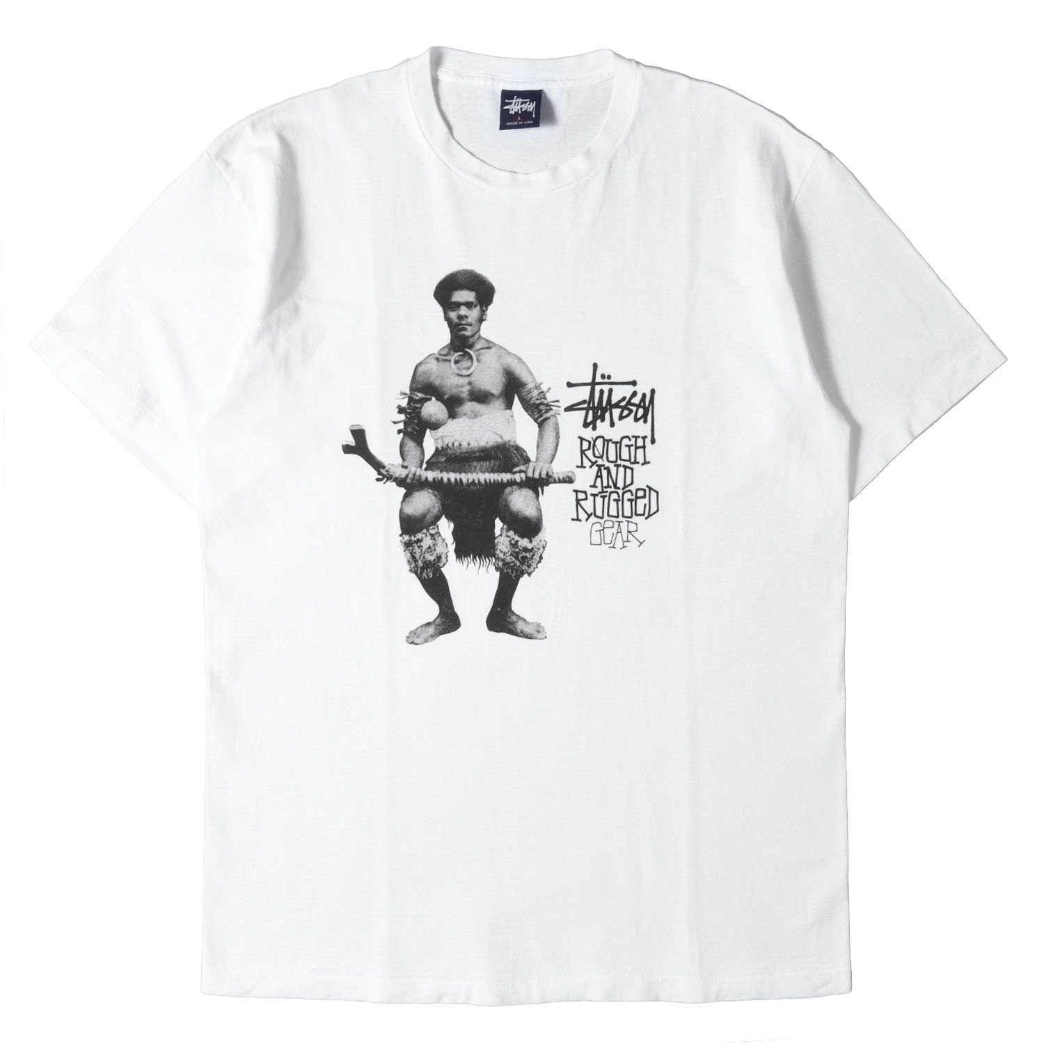 STUSSY ステューシー Tシャツ ホワイト 白 サイズ:L | 90s OLD STUSSY ROUGH AND RUGGED GEAR フォトプリント Tシャツ (USA製) | トップス カットソー 半袖【メンズ】【中古】