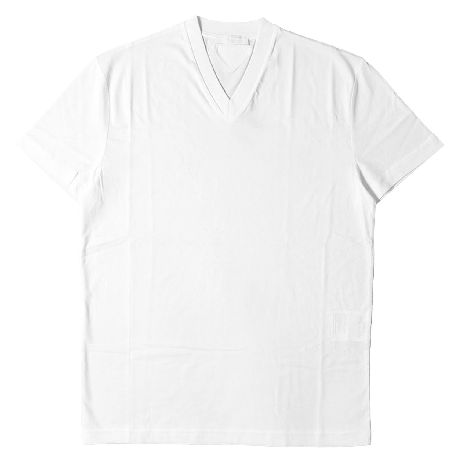 【新品同様】PRADA プラダ Tシャツ ホワイト 白 サイズ:M | 三角ワッペン付き プレーン Vネック Tシャツ | トップス カットソー 半袖【メンズ】【中古】