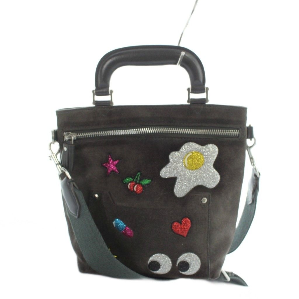 アニヤハインドマーチ ANYA HINDMARCH ショルダーバッグ ハンド 2WAY スエード グリッターステッカー チャコールグレー ■GY11 /MQ