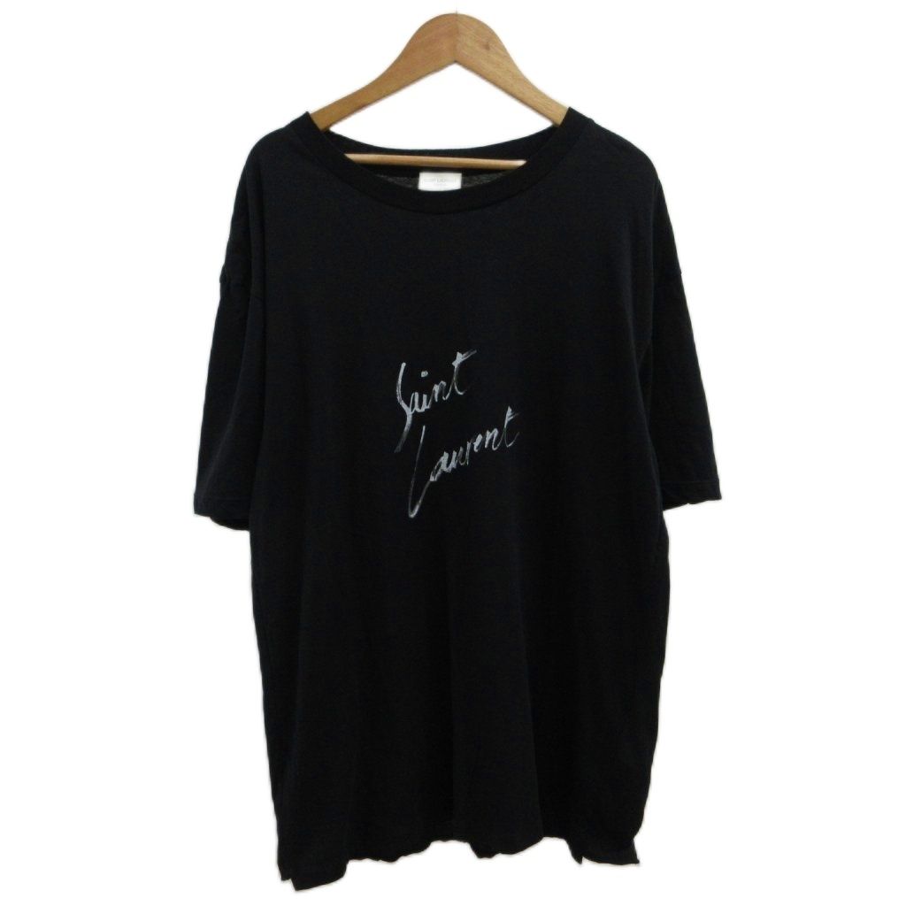 サンローラン パリ SAINT LAURENT PARIS Tシャツ XS 黒 ブラック ロゴプリント 半袖 切りっぱなし カットソー TV12 480406 YB1GN 9787 /PP