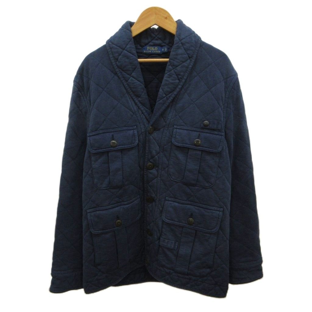 ポロ ラルフローレン POLO RALPH LAUREN キルティングジャケット 上着 S ネイビー 紺 長袖 ショールカラー フラップポケット 中綿 /PP ■GY18