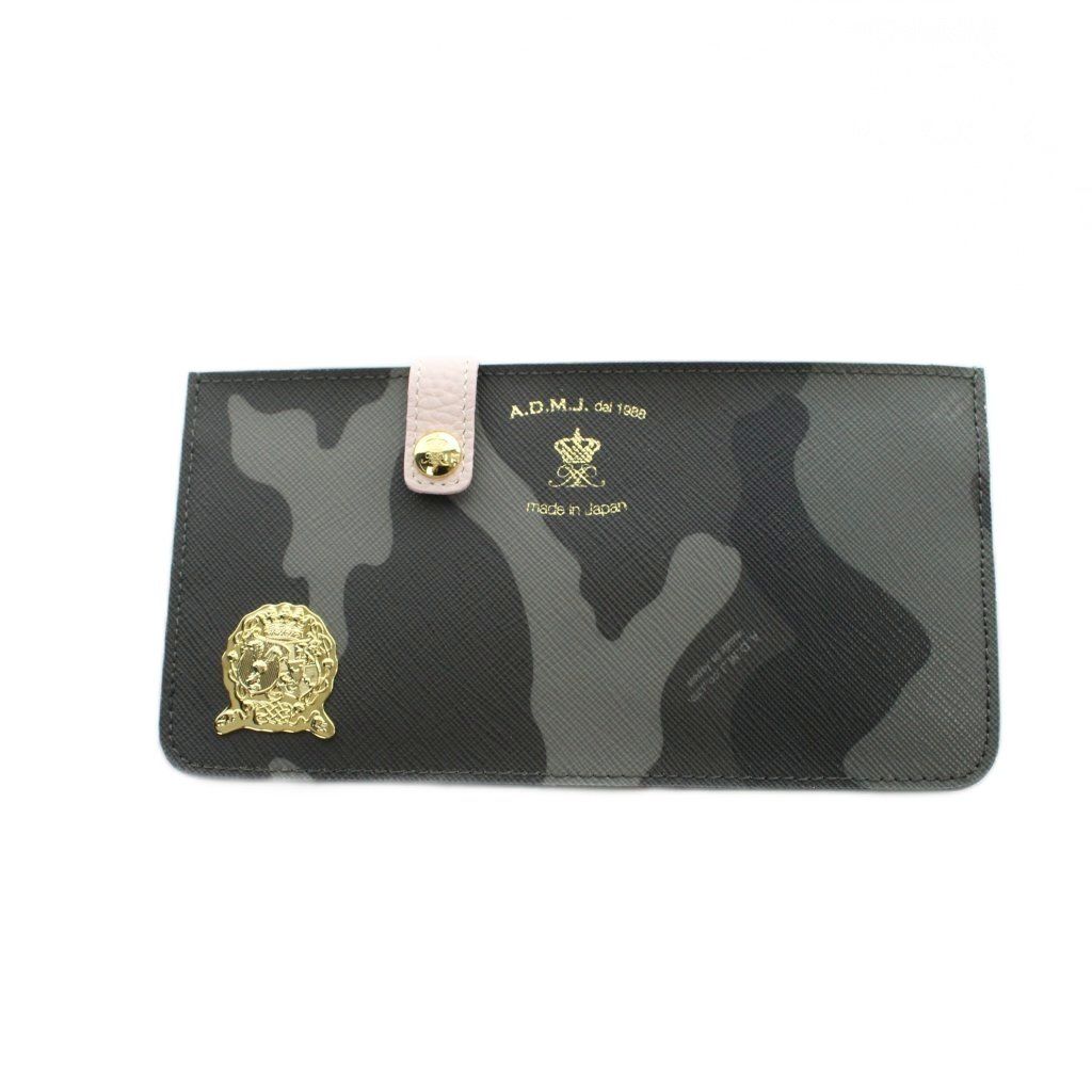 ADMJ アクセソワ Accessoires De Mademoiselle 長財布 ウォレット カモフラージュ柄 ロゴ レザー 黒 ブラック グレー ■GY11 /MQ