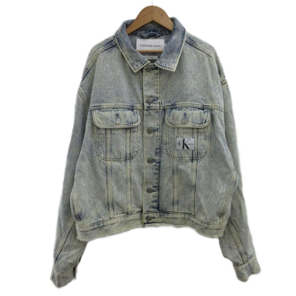 カルバンクラインジーンズ Calvin Klein Jeans ボクシーデニムジャケット ジージャン 上着 S ケミカルウォッシュ ライトブルー 胸ポケット 長そで J324450 /PP