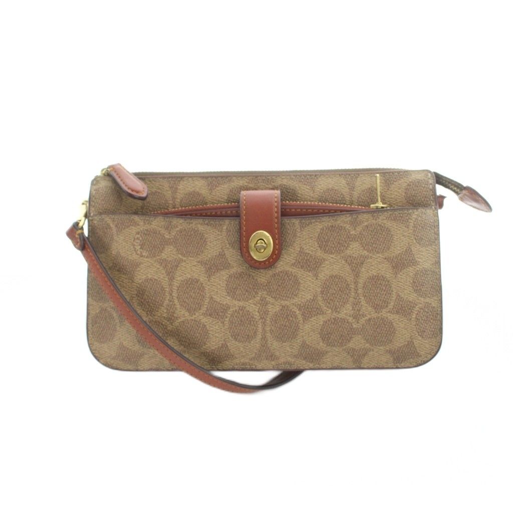 コーチ COACH C5369 ショルダーウォレット 斜めがけ ロゴ シグネチャー ターンロック PVC レザー 茶 ブラウン ■GY18 /MQ