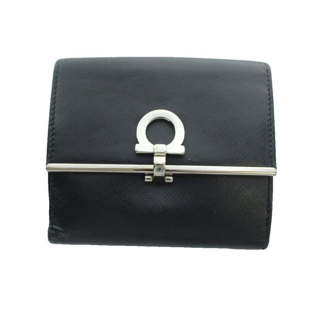 サルヴァトーレフェラガモ Salvatore Ferragamo 22 4639 二つ折り財布 ウォレット レザー ガンチーニ ロゴ 黒 ブラック ■GY18 /MQ
