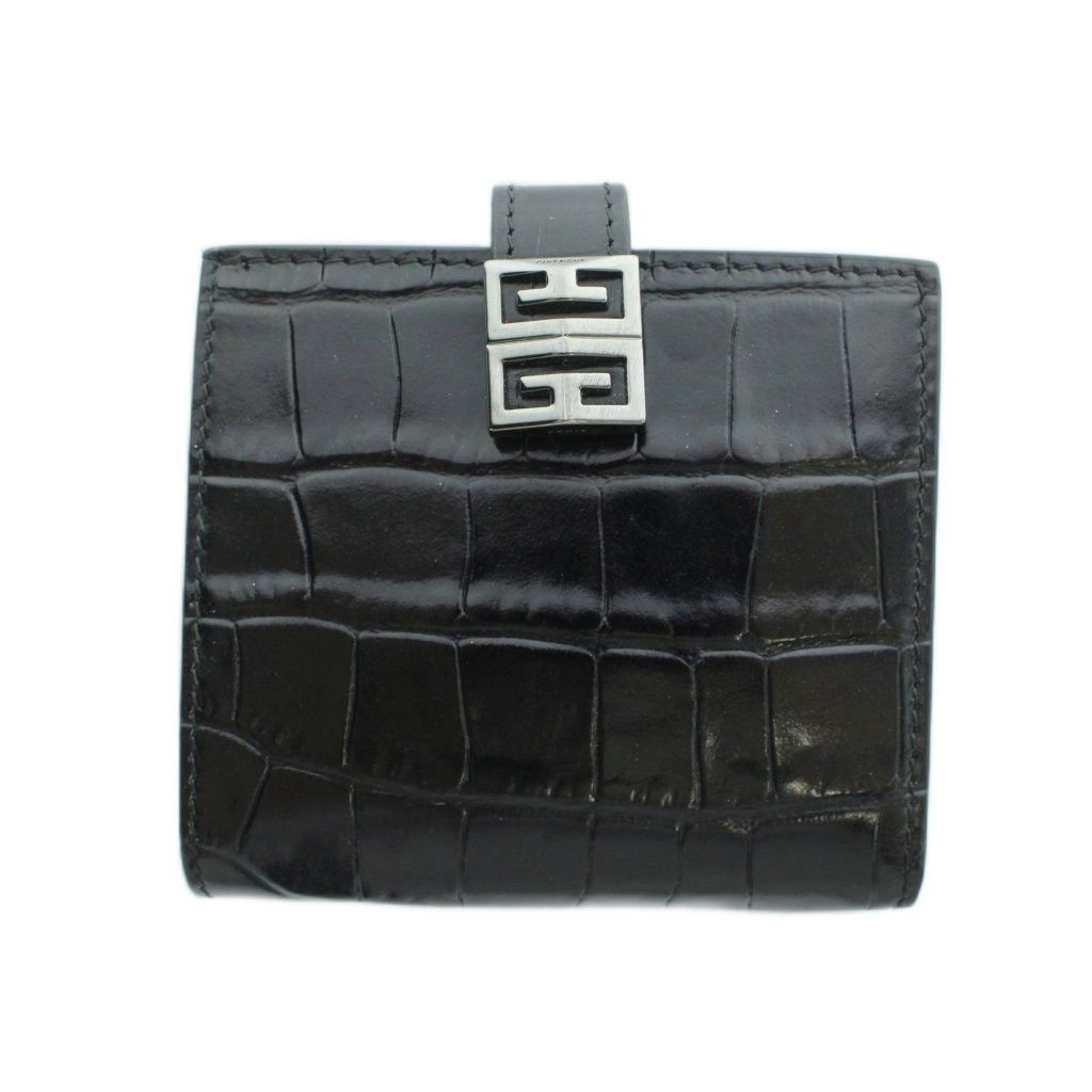 ジバンシィ GIVENCHY 二つ折り財布 ウォレット 4Gロゴ 型押しクロコ レザー 黒 ブラック ■GY18 /MQ