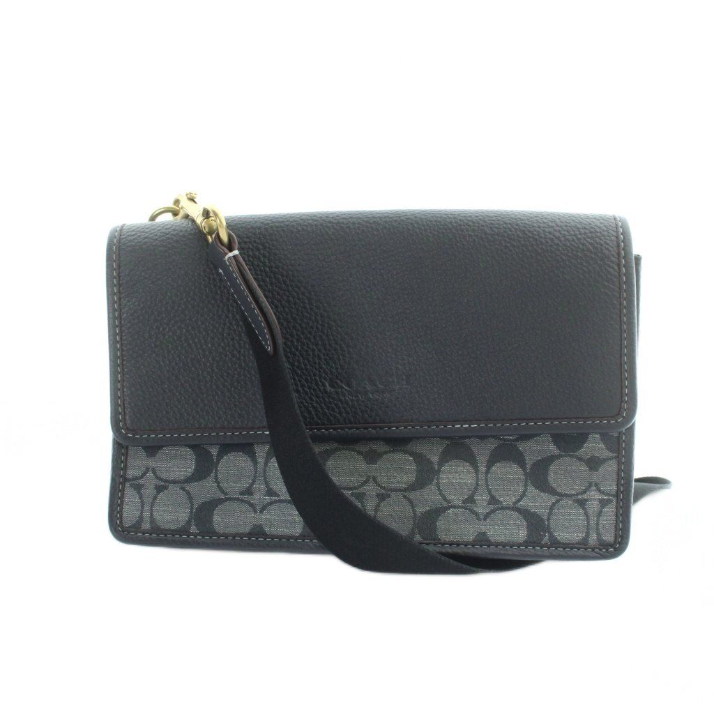 コーチ COACH CH828 ターナー フラップ クロスボディ シグネチャー シャンブレー ショルダーバッグ 斜めがけ ロゴ シグネチャー キャンバス レザー 紺 ネイビー ■GY18 /MQ