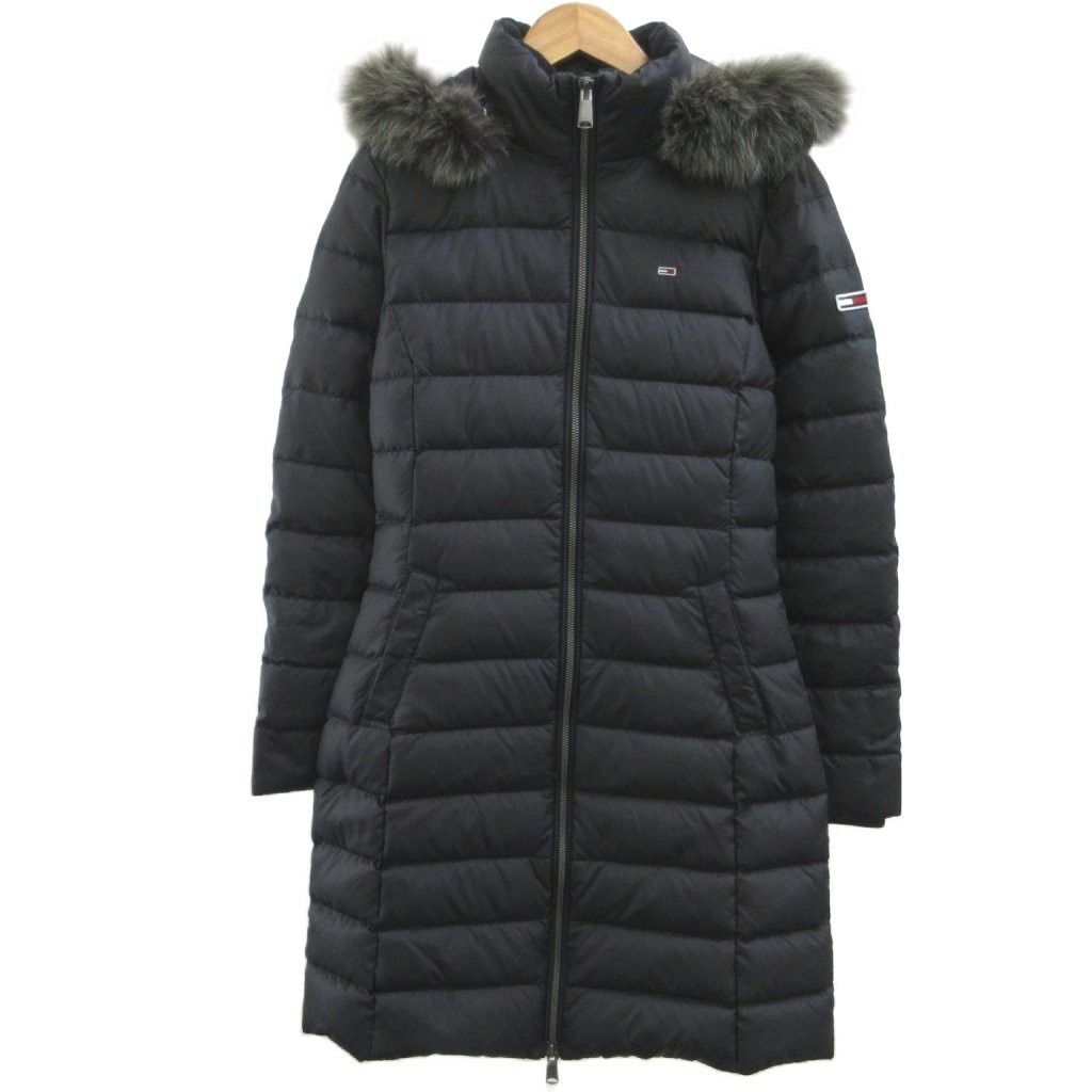 トミーヒルフィガー TOMMY HILFIGER トミージーンズ TOMMY JEANS ダウンジャケット ダウンコート 上着 XS ブラック 長丈 フード付き ファー付き /RY ■GY06