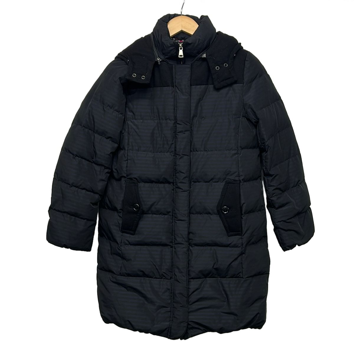 SONIARYKIEL(ソニアリキエル) ダウンコート サイズ38 M レディース - 黒×ダークネイビー 長袖/ボーダー/ジップアップ/冬