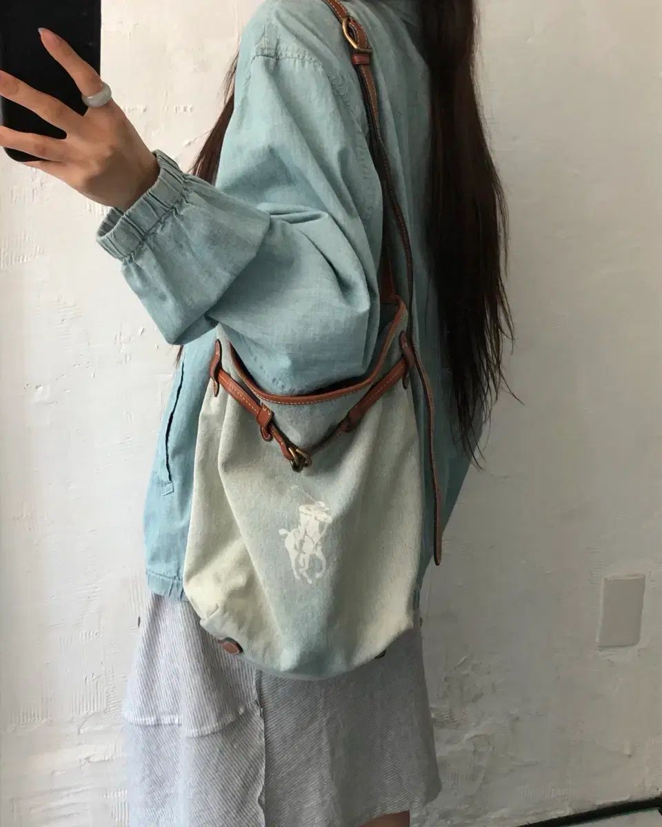Polo ポロ ラルフローレン デニム ミディ バケット バッグ
