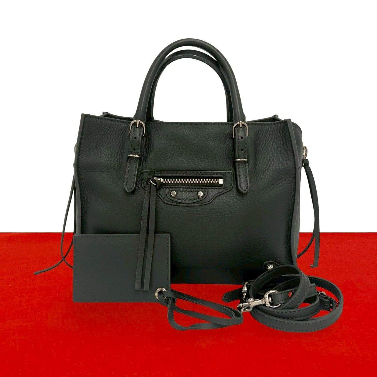 極 美品 BALENCIAGA バレンシアガ ペーパーミニ レザー 本革 2way ハンドバッグ ショルダーバッグ ミニ トートバッグ グレー 29098
