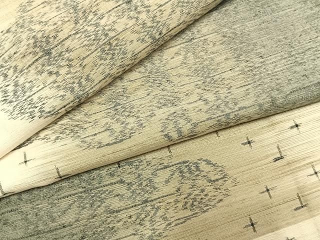 平和屋着物●上質な紬　十字絣　横段文　反端付き　正絹　逸品　AABI2026fy