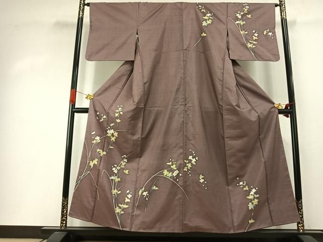 平和屋着物●訪問着　友禅　紬地　草花文　正絹　逸品　AABI2027fy