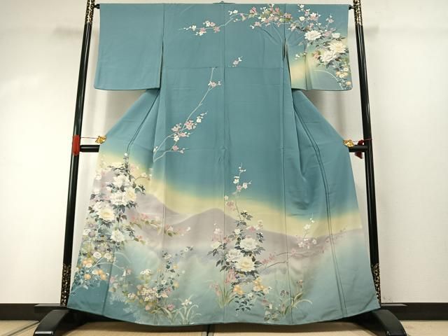 平和屋着物●訪問着　友禅　枝花文　暈し染め　正絹　逸品　AABI2029fy