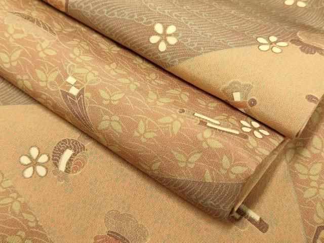 平和屋着物▽上質な小紋　単衣　宝尽くし立波舞蝶文　正絹　逸品　DABF5625du
