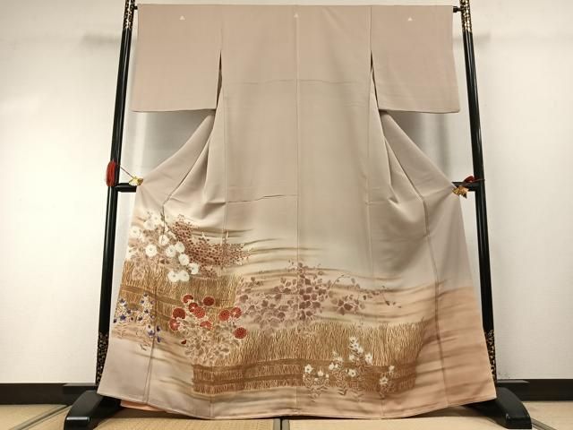 平和屋着物●豪華色留袖　刺繍　手描き　草花文　暈し染め　金糸　金彩　正絹　逸品　AABI2040fy