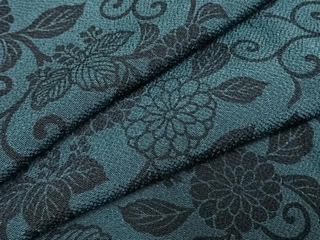 平和屋着物●上質な小紋　藍　型染め　花唐草文　鬼しぼ縮緬　高島屋扱い　正絹　逸品　AABI2041fy
