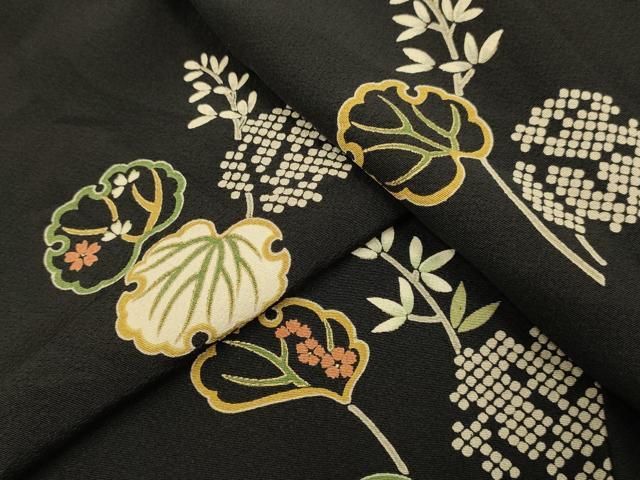 平和屋着物▽上質な小紋　単衣　草葉文　正絹　逸品　DABF5632du