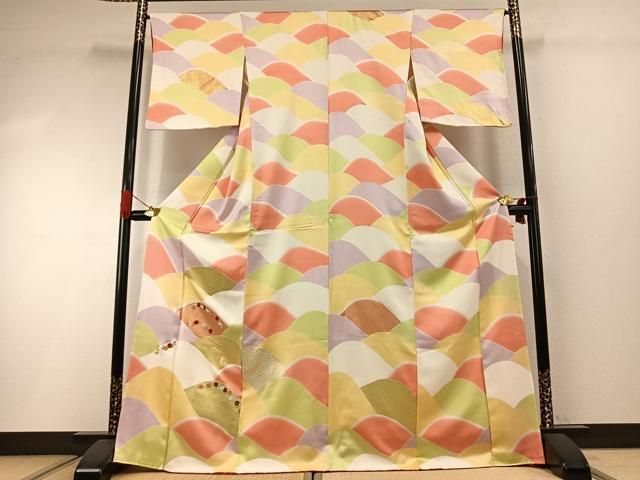平和屋着物●訪問着　刺繍　草花文　金彩　正絹　逸品　AABI2046fy