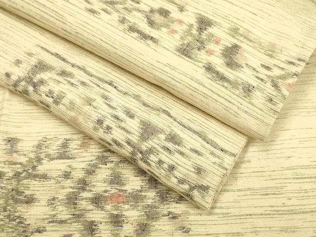 平和屋着物▽上質な紬　単衣　横段花菱文　正絹　逸品　DABF5634du