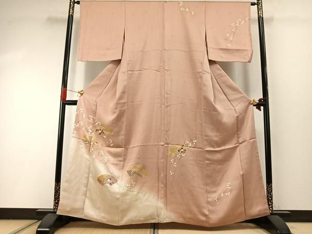 平和屋着物●訪問着　駒刺繍　地紙花文　暈し染め　金彩　正絹　逸品　AABI2048fy