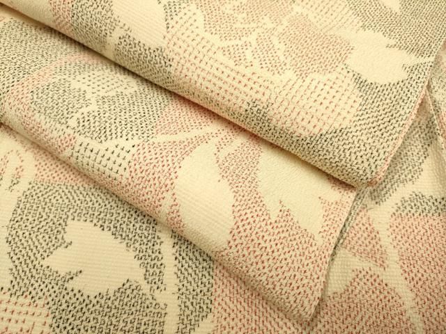 平和屋着物▽本塩沢　単衣　草花文　正絹　逸品　DABF5641du