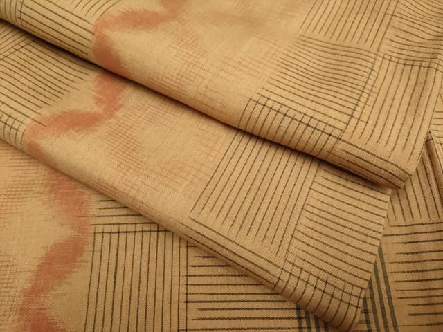 平和屋着物▽上質な紬　単衣　七宝間道　正絹　逸品　DABF5644du