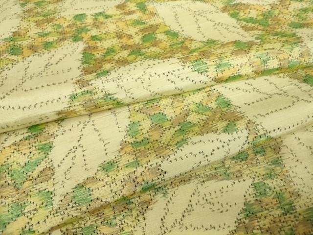 平和屋着物▽上質な紬　単衣　舞葉文　正絹　逸品　DABE4977az