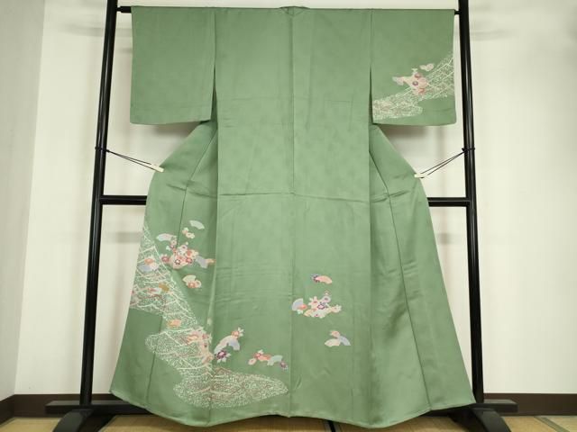 平和屋着物▽訪問着　単衣　地紙花籠文　金彩　正絹　逸品　未使用　DABE4978az