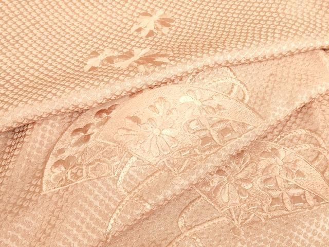平和屋着物▽豪華色留袖　単衣　総刺繍　扇面花文　水柿色　正絹　逸品　DABE4986az