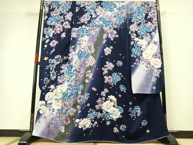 平和屋着物●豪華振袖　刺繍　草花文　暈し染め　銀糸　正絹　逸品　AABI8897fy