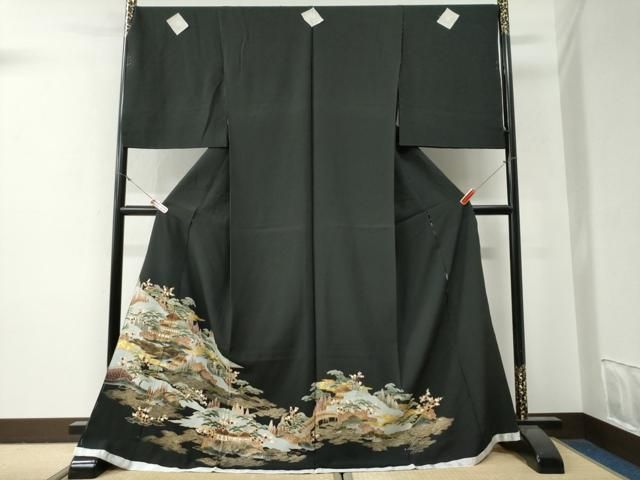 平和屋着物●豪華黒留袖　風景文　金彩　仮絵羽　正絹　逸品　未使用　CABG0501yc