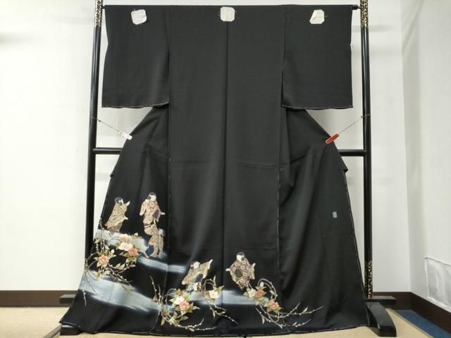 平和屋着物●豪華黒留袖　作家物　人物枝花文　暈し染め　金彩　仮絵羽　正絹　逸品　未使用　CABG0502yc