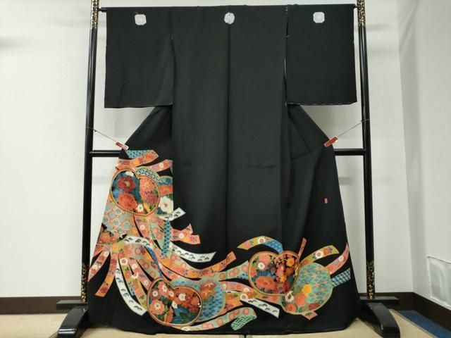 平和屋着物●本加賀友禅作家　清藤武二　黒留袖　鬘帯吉祥花唐草文　金彩　仮絵羽　正絹　逸品　未使用　CABG0504yc