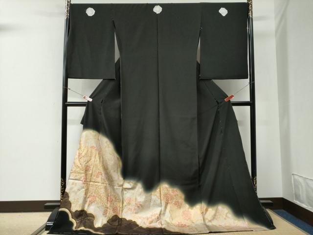 平和屋着物●豪華黒留袖　更紗花唐草文　暈し染め　金彩　仮絵羽　正絹　逸品　未使用　CABG0508yc