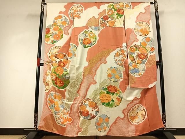 平和屋着物●豪華振袖　駒刺繍　絞り　草花文　金彩　三越扱い　正絹　逸品　AABI8913fy