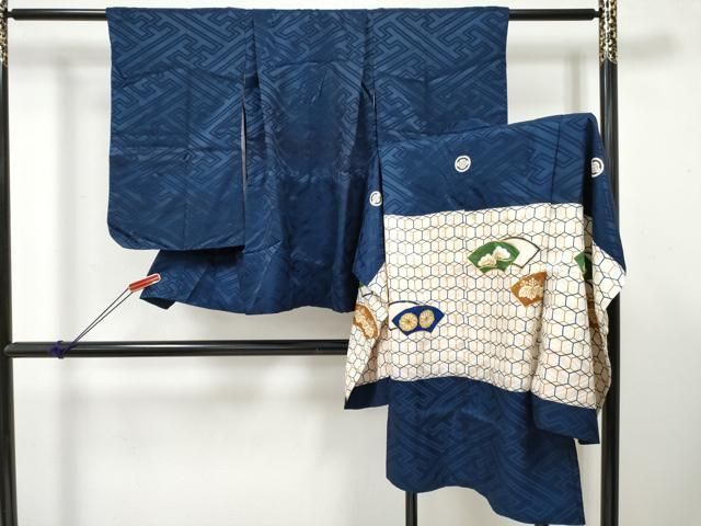 平和屋着物[]七五三　男の子　祝着・羽織　駒刺繍　地紙重ね花文　金彩　洗える着物　DABE7328ma