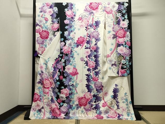 平和屋着物●松田聖子　SEIKOMATSUDA　振袖　刺繍　薔薇　暈し染め　金銀彩　正絹　逸品　CABG4393gh
