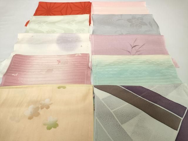 平和屋着物＊夏物 和装小物 帯揚げ10枚セット 絽 絽縮緬　舞桜 芒 麻の葉 青海波 流水花 舞蝶　全て正絹 逸品 DABH2046zzz